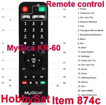 Remote functions - MyGica KR60 factory infrared remote control XBMC Android Remote functions - MyGica KR60 factory infrared remote control XBMC Android